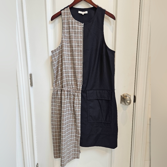Tibi Women’s Sana Check Asymmetrical Colorblock Dress Size 12 Fall - Picture 3 of 5